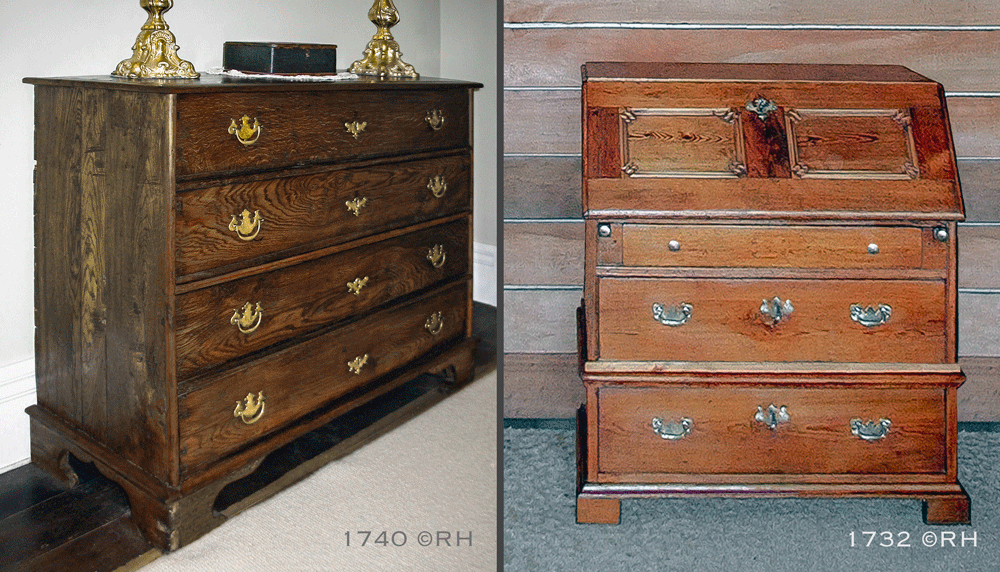 antique furniture, baroque 1740 drawer chest, baroque 1732 bureau, images by rick hemi