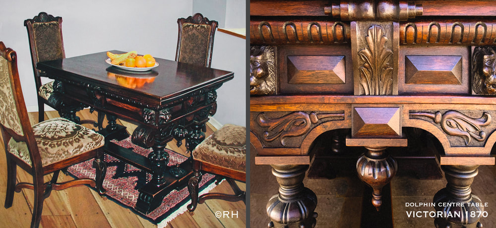 antique furniture, victorian dolhin centre table 1870, images by rick hemi