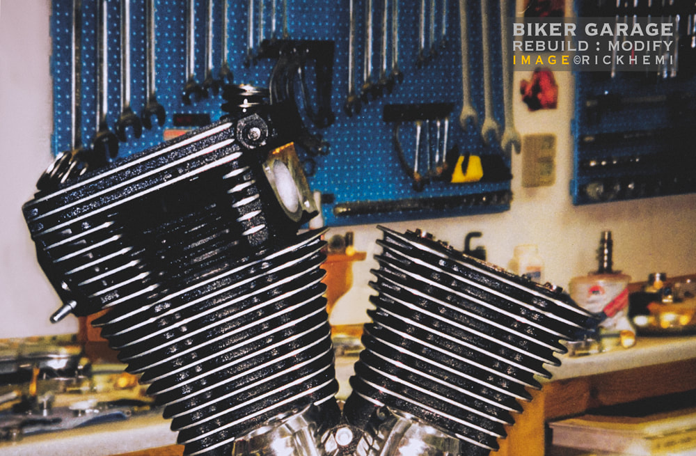 classic Big Twin Evo, classic biker garage, image by Rick Hemi