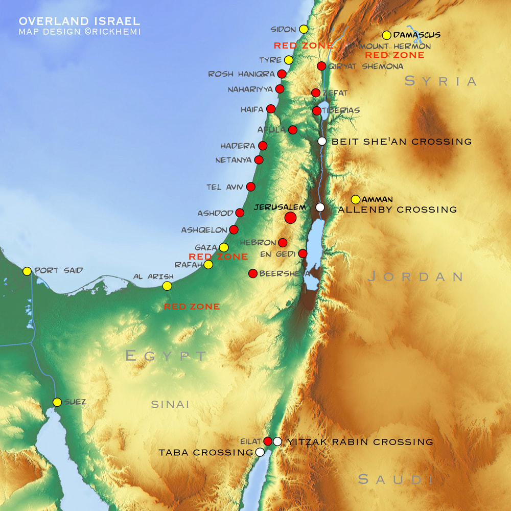 Israel solo overland travel border crossings, Egypt and Jordan, image map by Rick Hemi