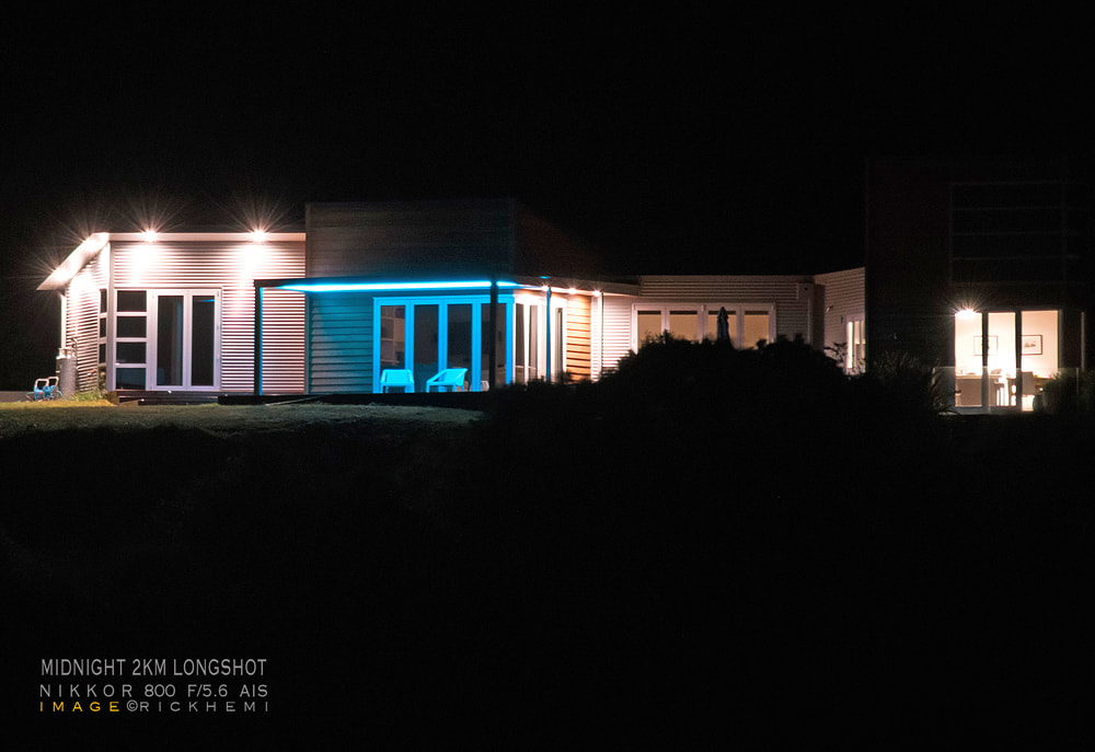 DSLR midnight 2km long shot, Nikkor 800mm f/5.6 ED-IF AIS lens, image by Rick Hemi