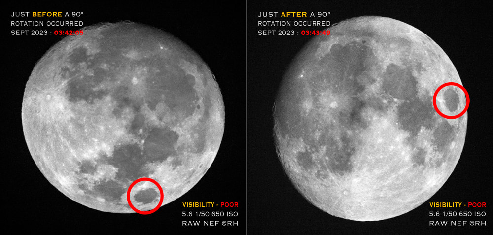 super rapid 90° degree rotation lunar shift Sept 2023, images by Rick Hemi