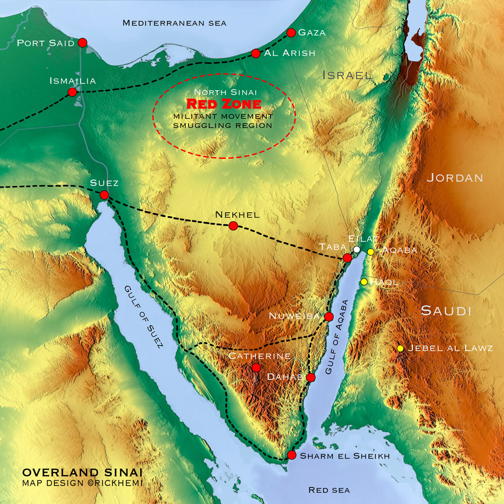 Sinai overland travel map route, image by Rick Hemi