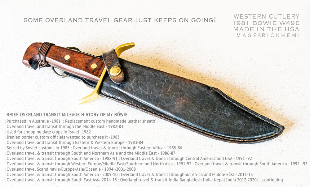 USA made original W49 Bowie knife model E,  1981 W49 Bowie knife global travel history