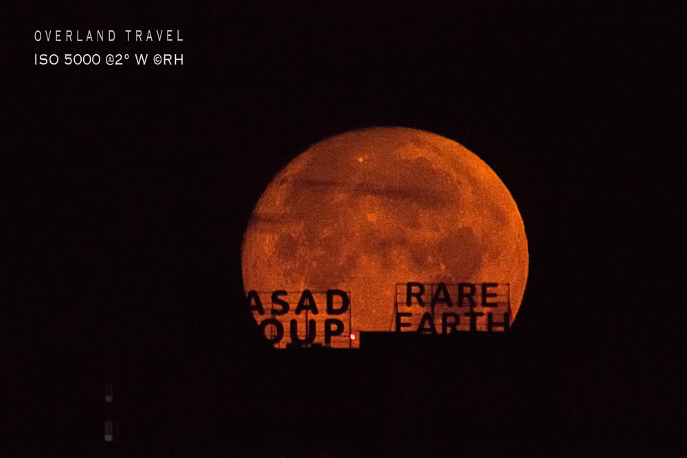 overland travel, lunar snap @2° west, ISO 5000, DSLR image by Rick Hemi