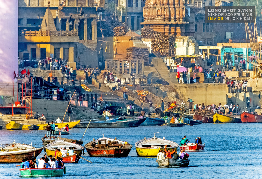 solo travel photography, Nikon 800mm f/5.6 AI-S lens Varanasi long shot, DSLR image by Rick Hemi