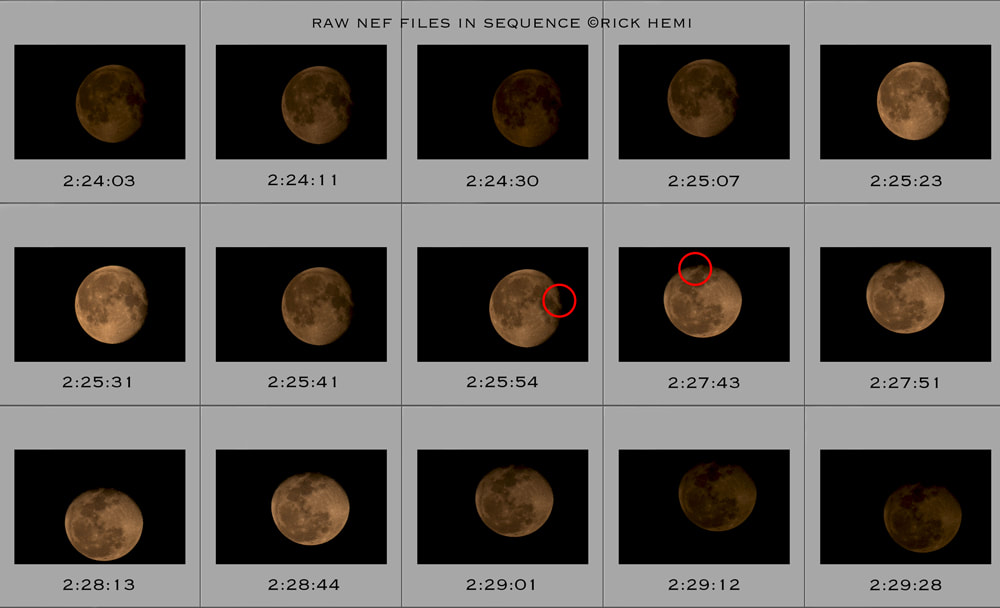 2018 december RAW DSLR NEF files, rapid 90° anti-clockwise lunar rotation occurred between 2:25:54 & 2:27:43, images by Rick Hemi 