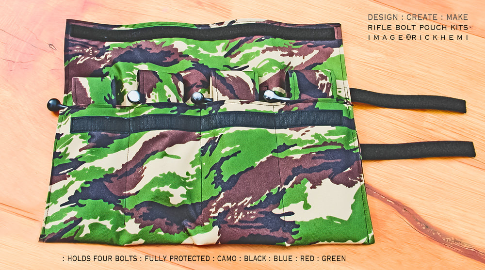 design create make, about page Rick Hemi, rifle bolt pouch kits, images by Rick Hemi