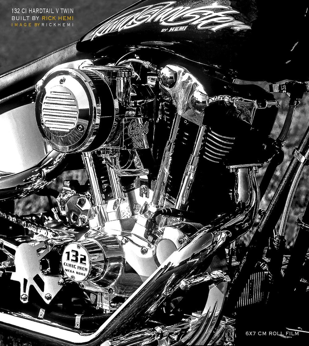 about page Rick Hemi, nostalgia V Twin 132 cubic inch Knuckshovster, built and constructed by Rick Hemi, image by Rick Hemi
