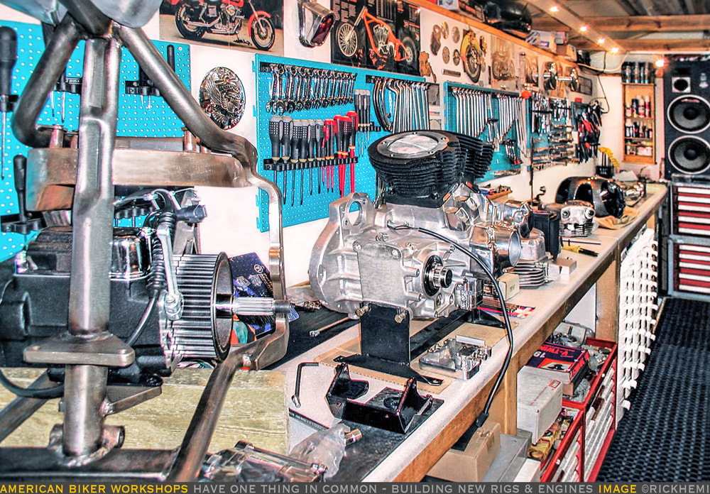 american biker garage, image by Rick Hemi