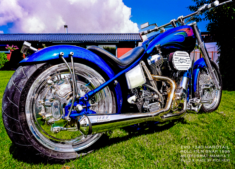 classic roll film snap 1998, Evo 1340 hardtail, Mamiya 7, 50mm 4.5 lens, build and image by Rick Hemi