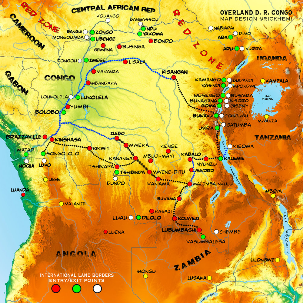 solo overland travel and transit DRC route map, image by Rick Hemi