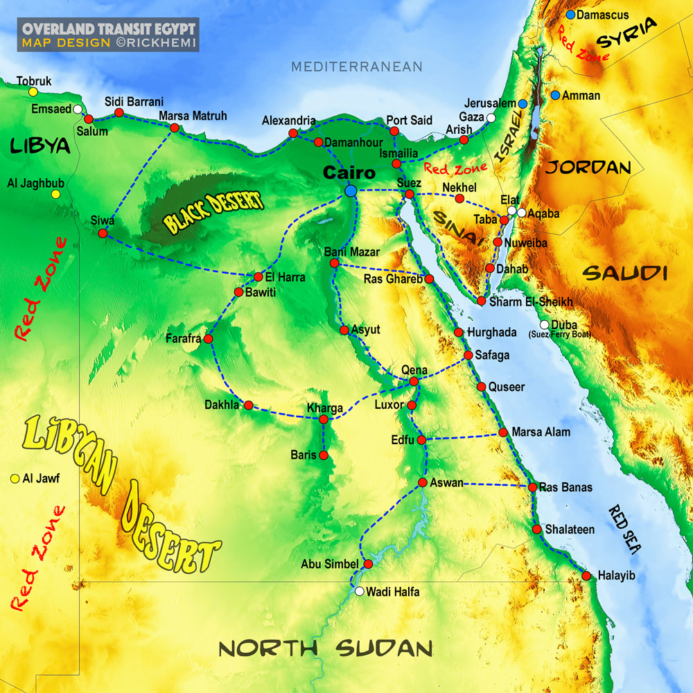 Egypt solo overland travel route map
