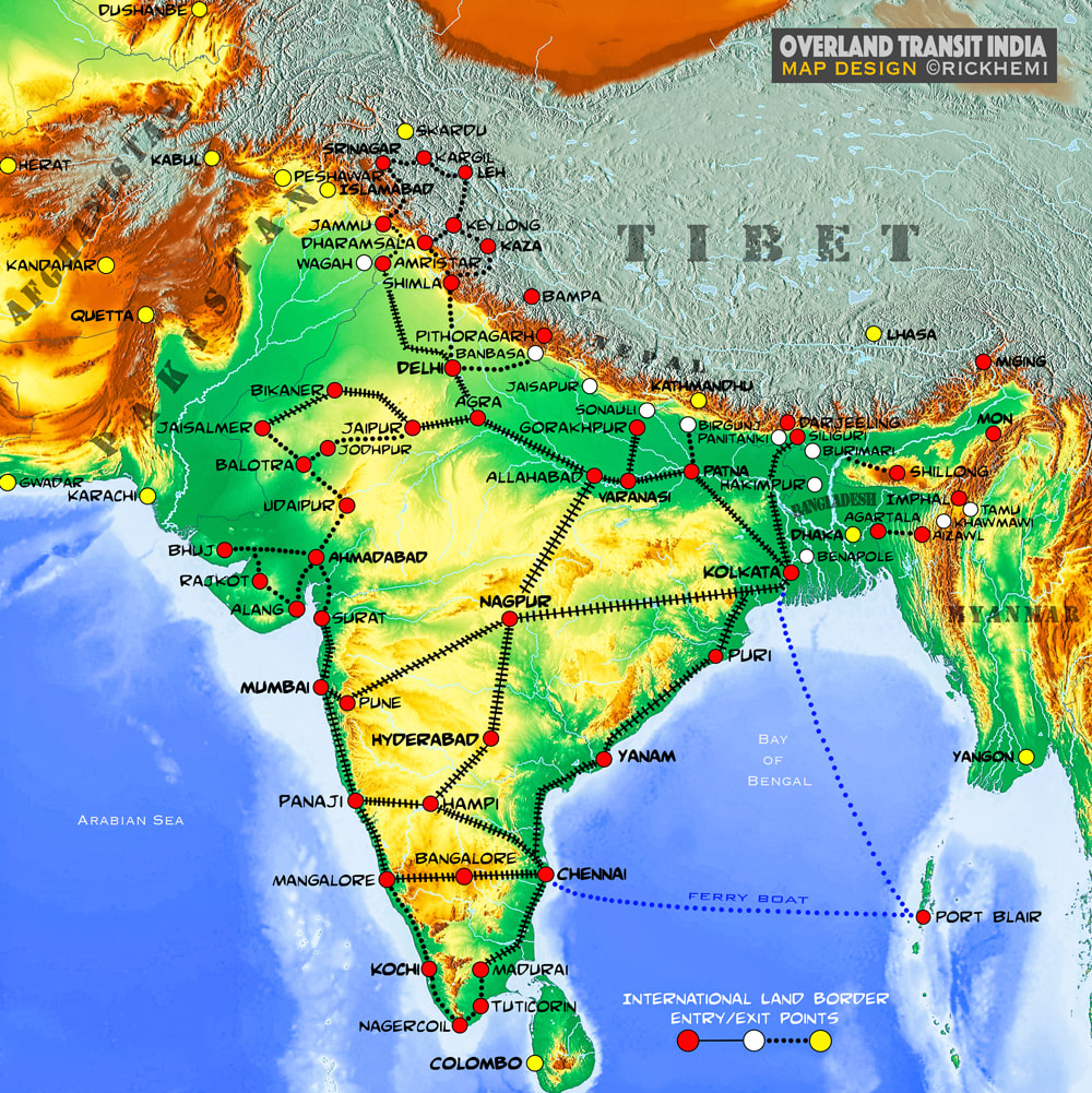 India overland transit map, map image by Rick Hemi