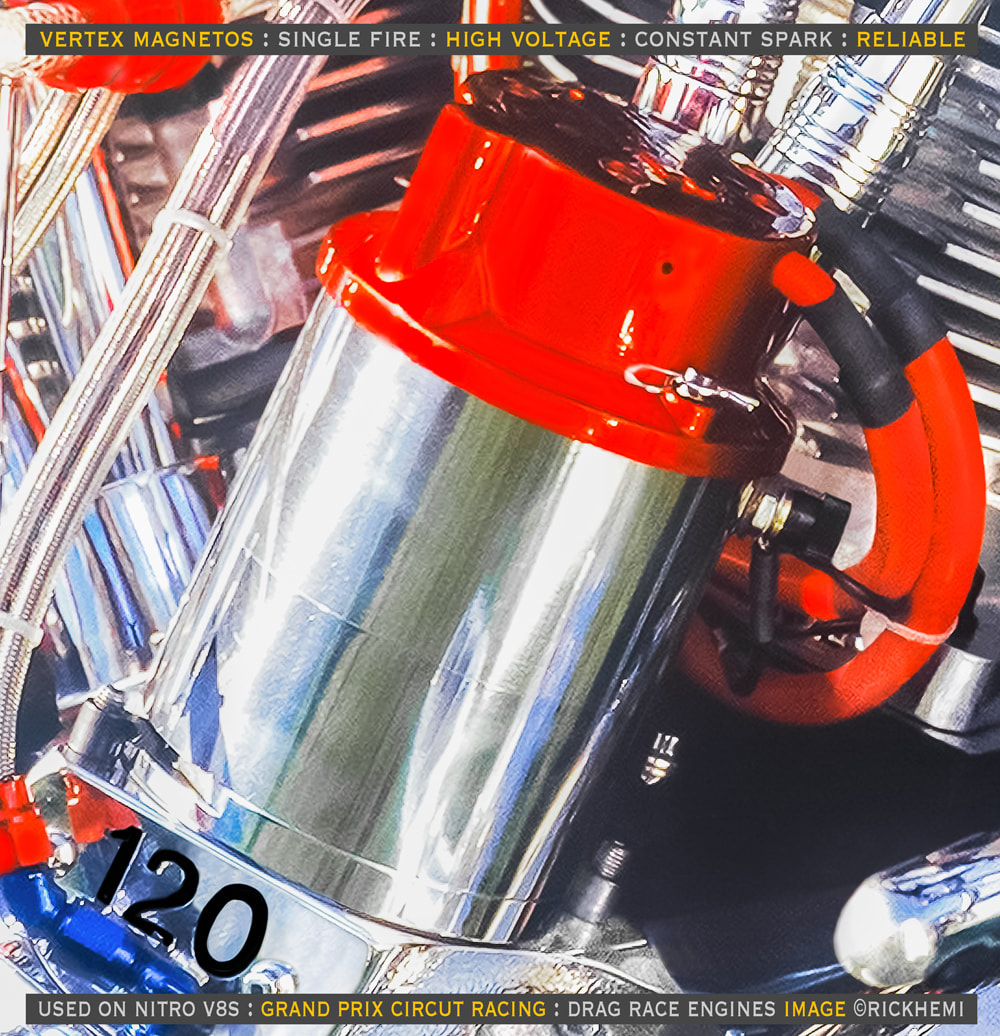 Vertex magneto, John Harmon big twin shovelhead 120 engine, image by Rick Hemi