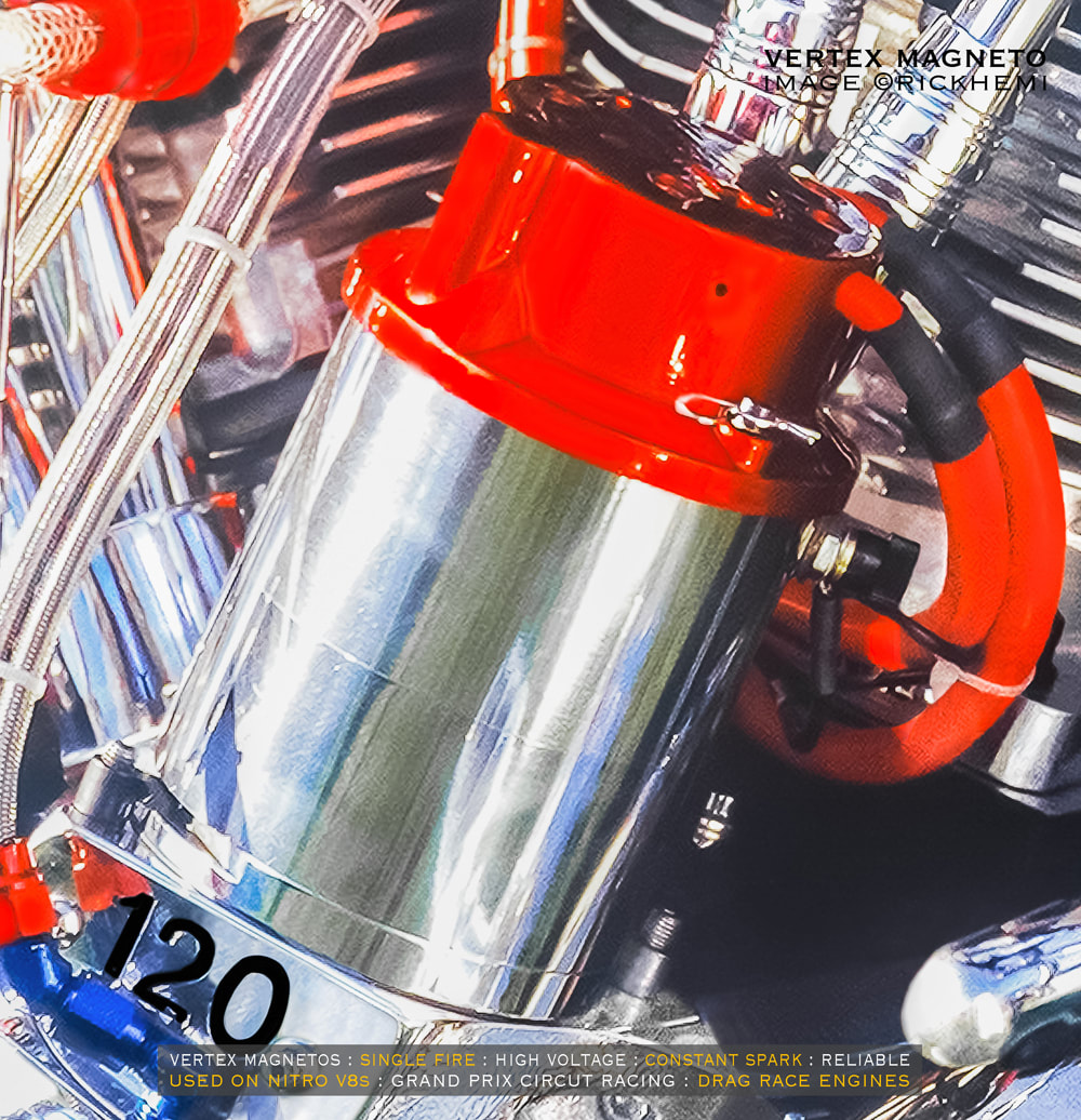 Vertex magneto, John Harmon big twin shovelhead 120 engine, image by Rick Hemi