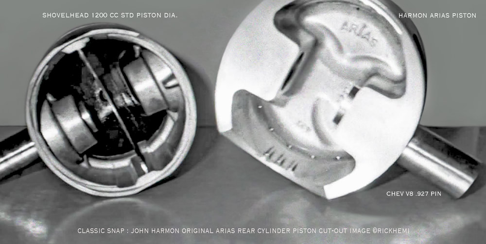 John Harmon 1200 cubic inch shovelhead engine, original Arias piston, image by Rick Hemi