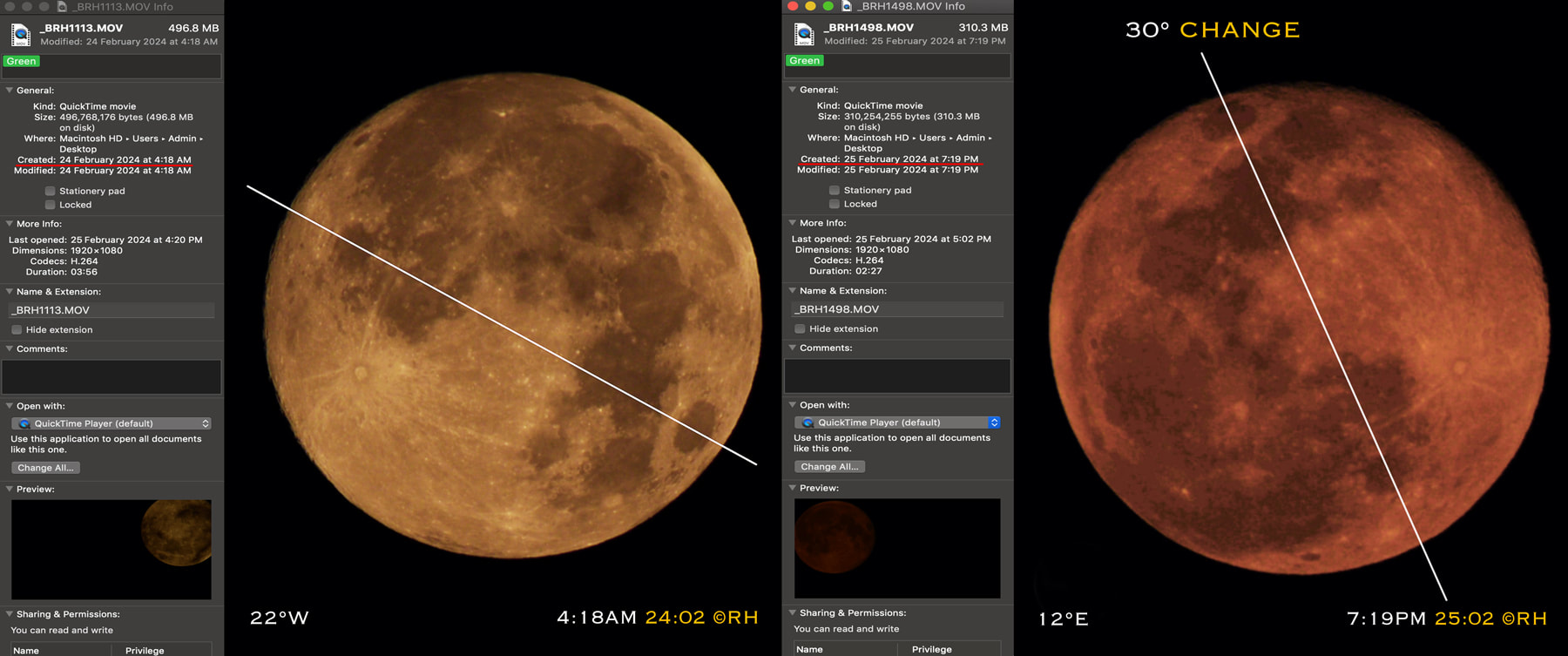 lunar movements, 30° clockwise rotation Feb 24-Feb 35, video screenshot images and data by Rick Hemi 
