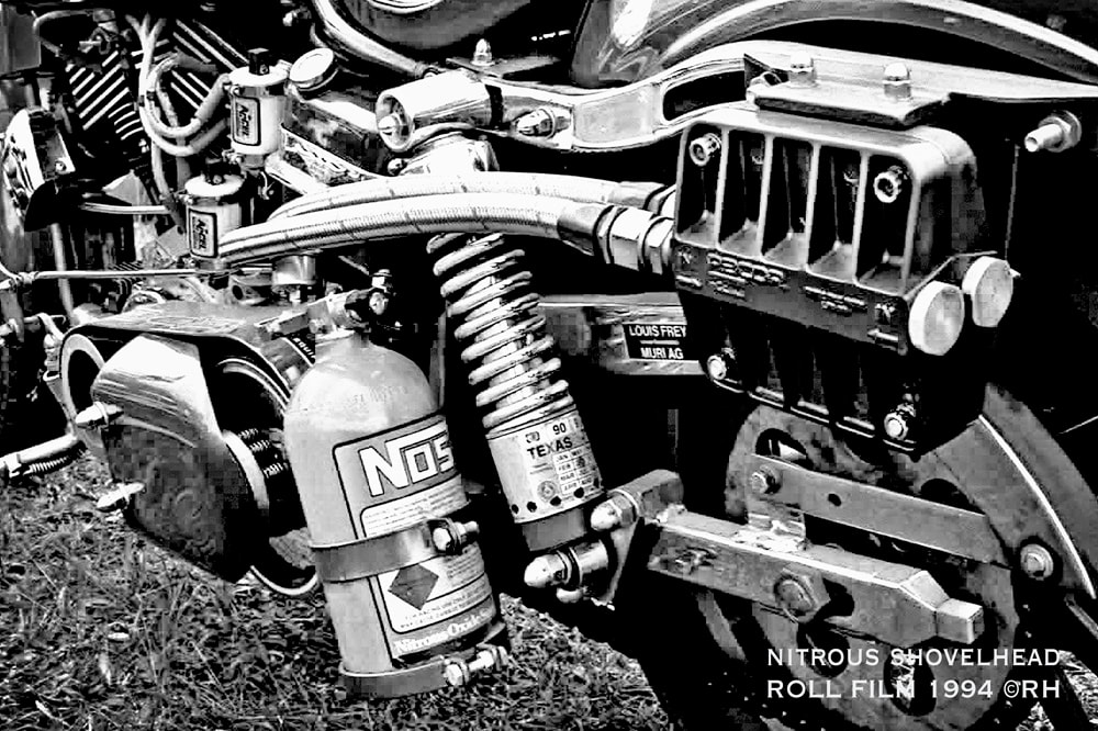 1340 Shovelhead, Nos Nitrous, Racor Oberg filter, classic mid-1990s SLR snap by Rick Hemi