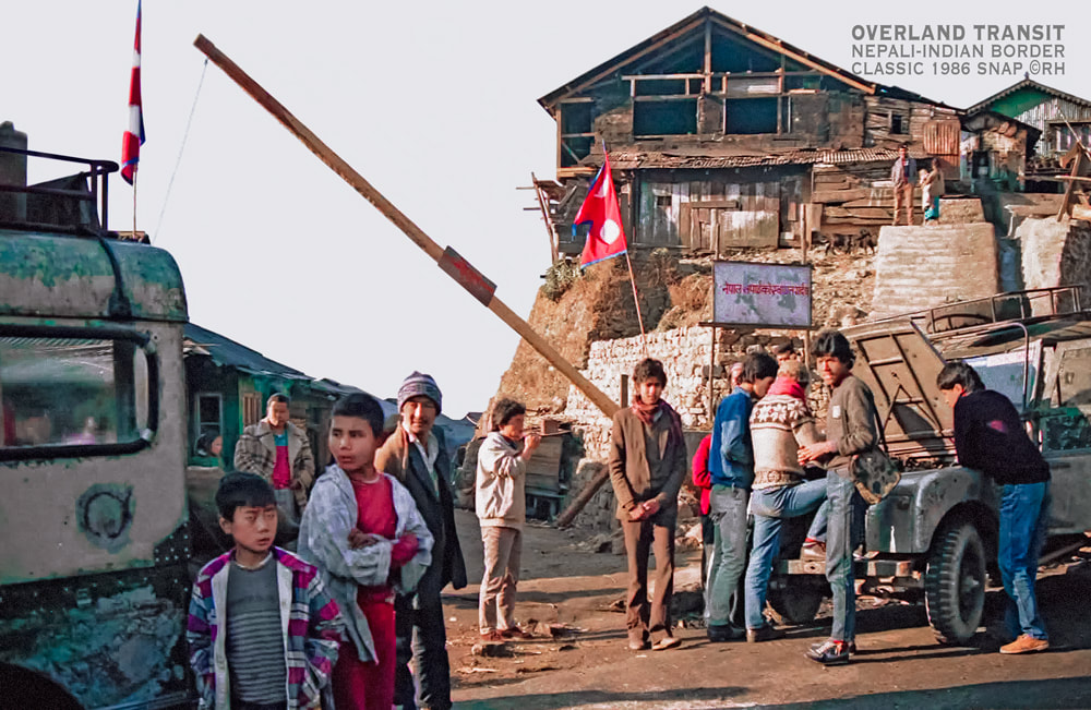ofsshore solo overland travel and transit, classic mid-1980s Nepali-Indian border crossing, image by Rick Hemi