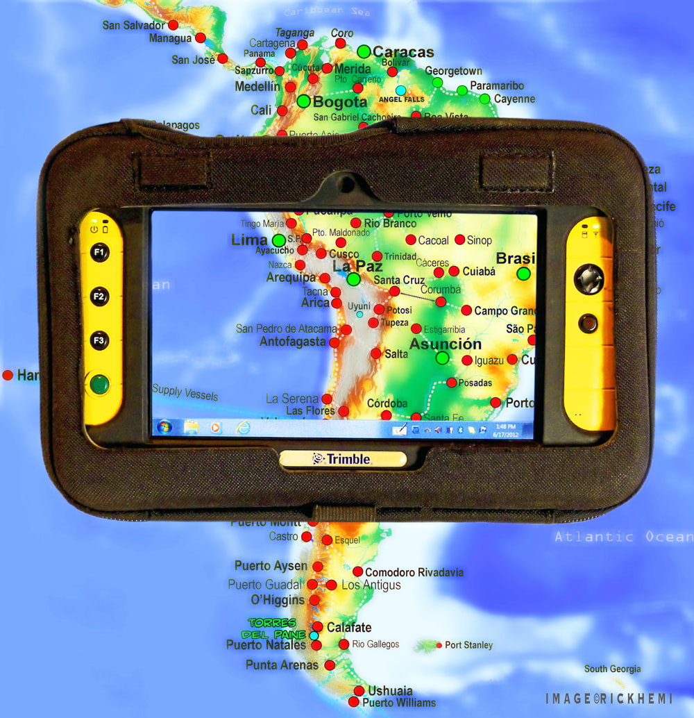 solo overland travel and transit offshore baggage gear, trimble yuma IP-67 rated tablet computer, image by Rick Hemi