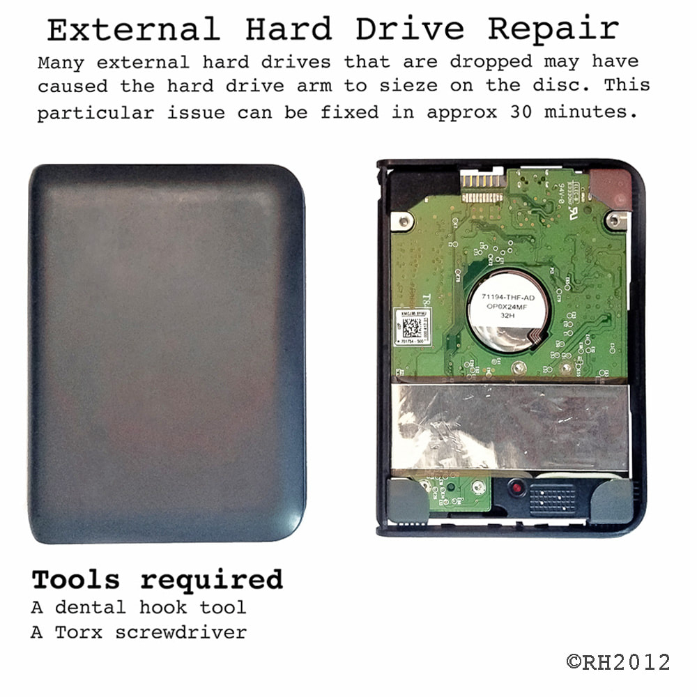 overland travel and transit baggage stuff, quick fix DIY external harddrive repair, image by rick hemi 