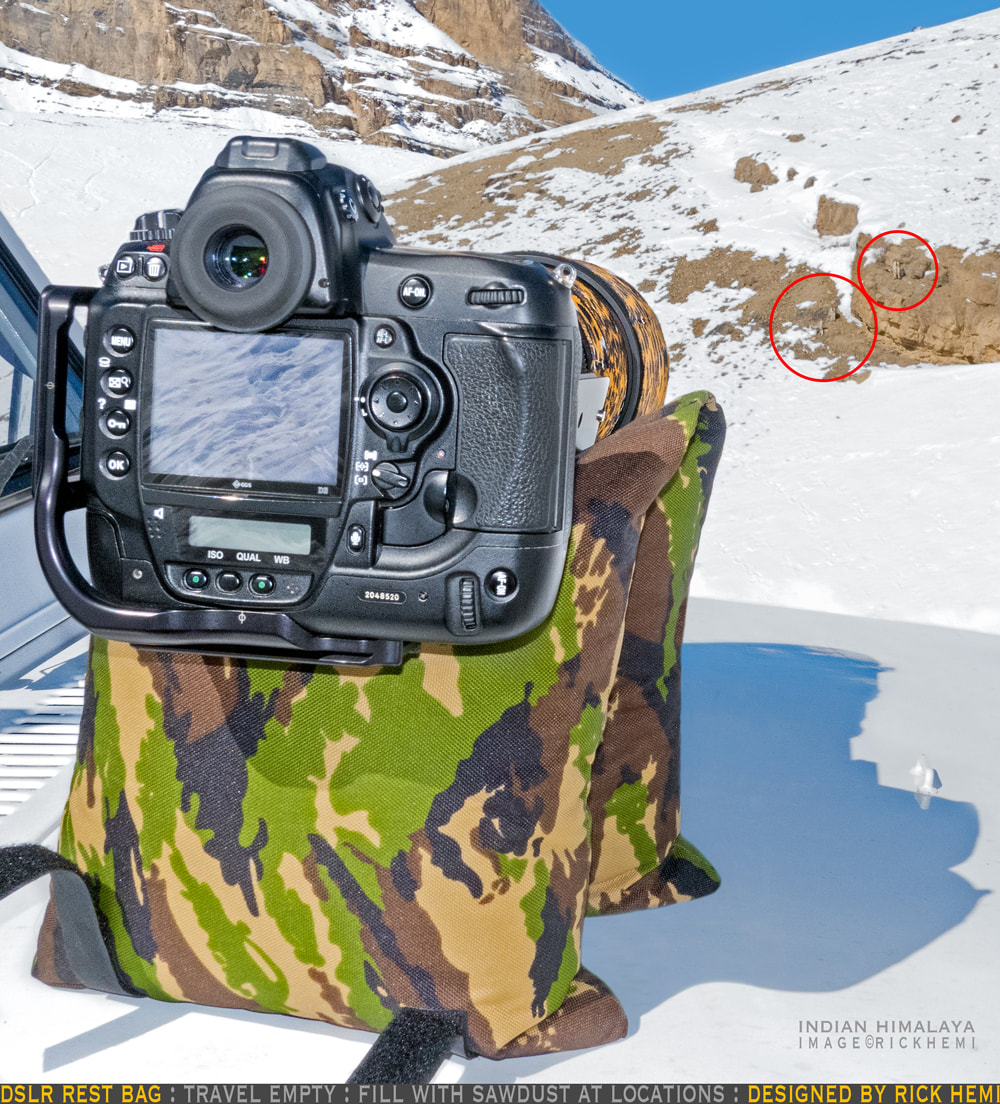 solo overland travel offshore, photo gear stuff, DSLR rest bag for heavy lenses, image location Indian Himalayan highlands midwinter, image by Rick Hemi