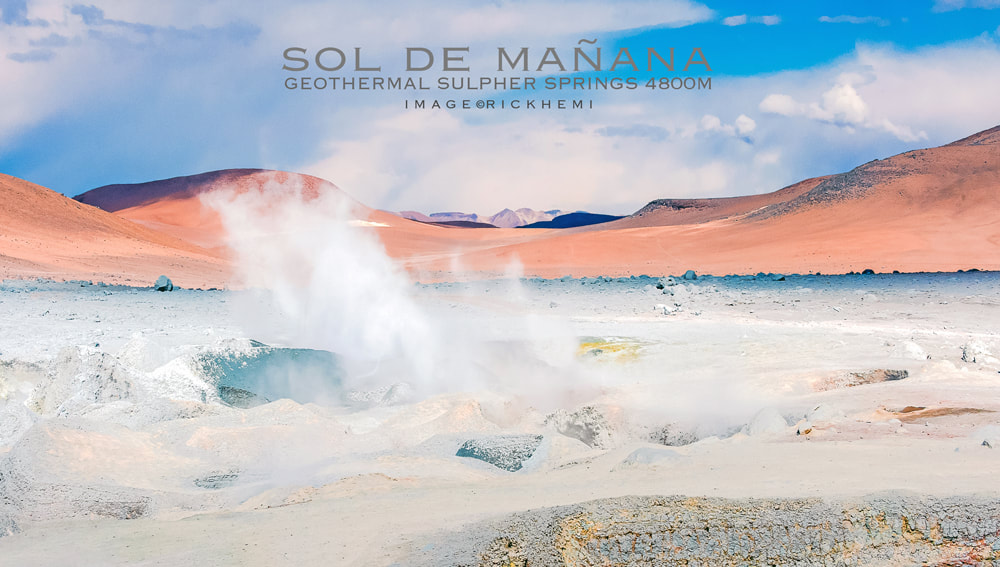 overland travel South America, Sol de Mañana - active geothermal region, Bolivian Altiplano, image by Rick Hemi