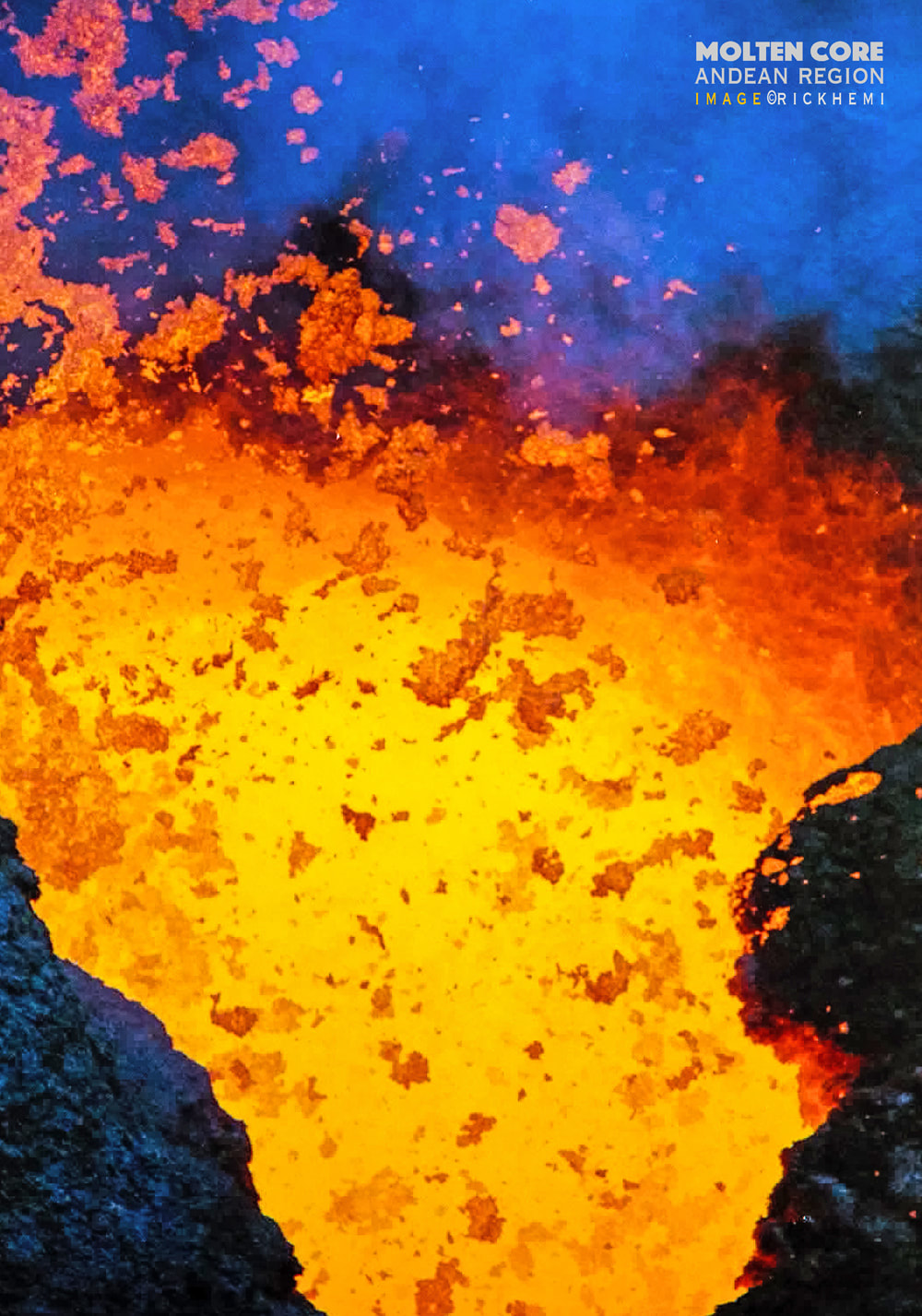 overland travel South America, live volcano molten core, image by Rick Hemi 