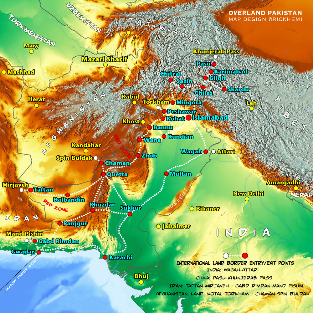 solo overland travel and transit Asia, Pakistan route map, image by Rick Hemi