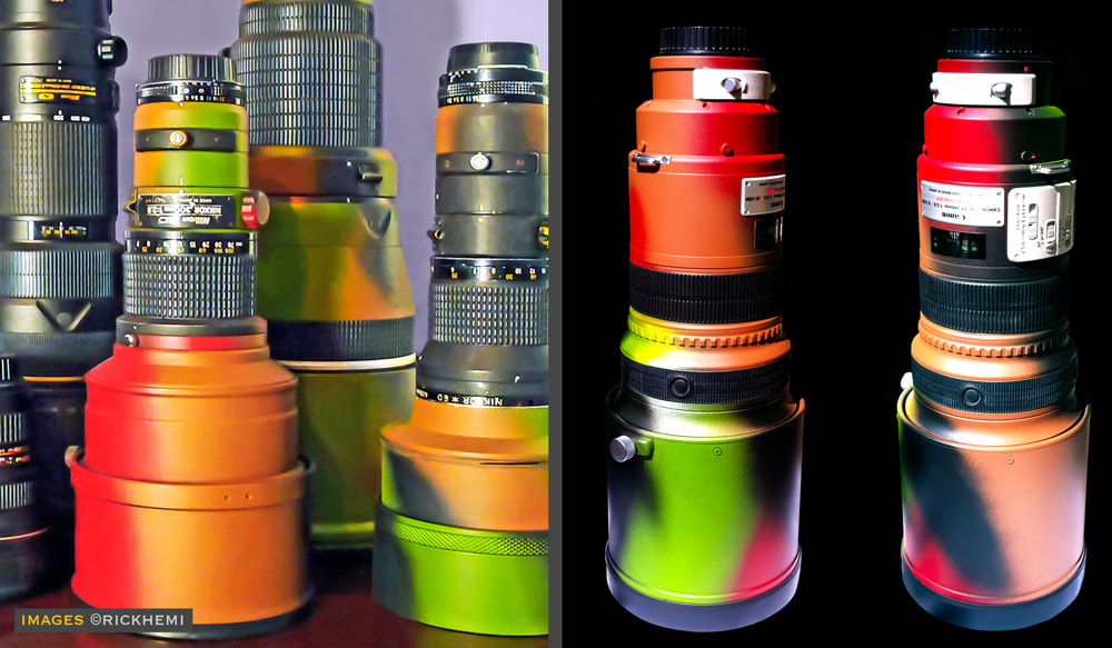 battered tatty telephoto camera lenses, industrial cosmetic resprayed camera lenses, images by Rick Hemi
