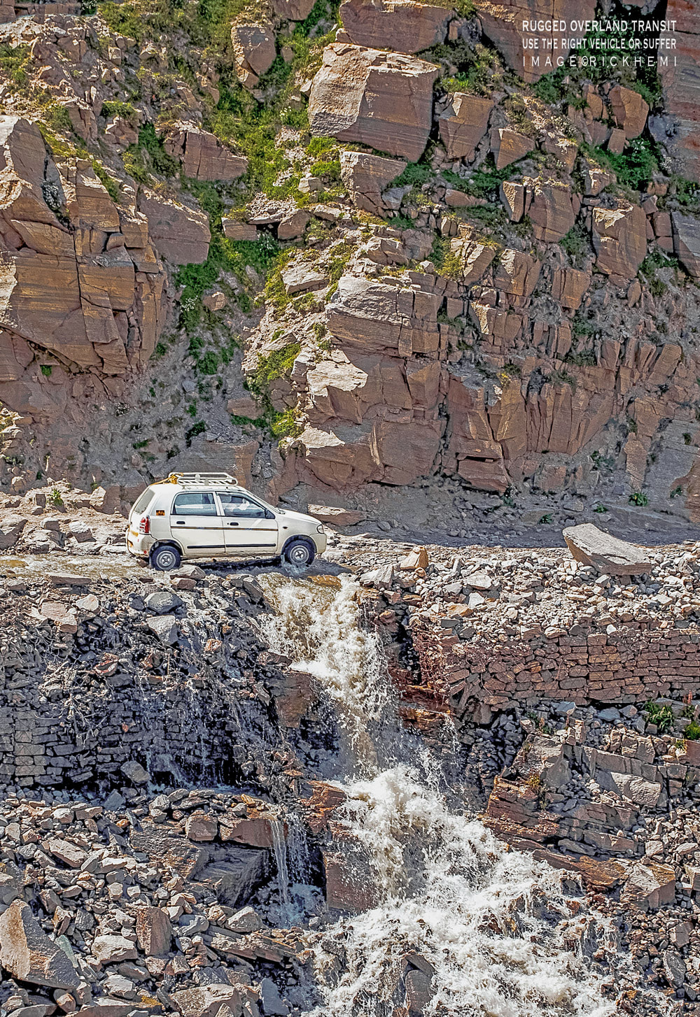 solo overland travel and transit, self driving, rugged dangerous dirt track road routes, washouts, wipeouts, driver error, image by Rick Hemi