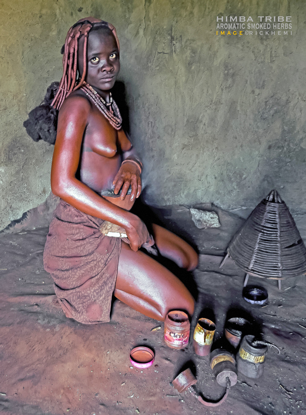 solo overland travel Africa, tribal Himba, aromatic smoked herb body cleansing agent, image by Rick Hemi