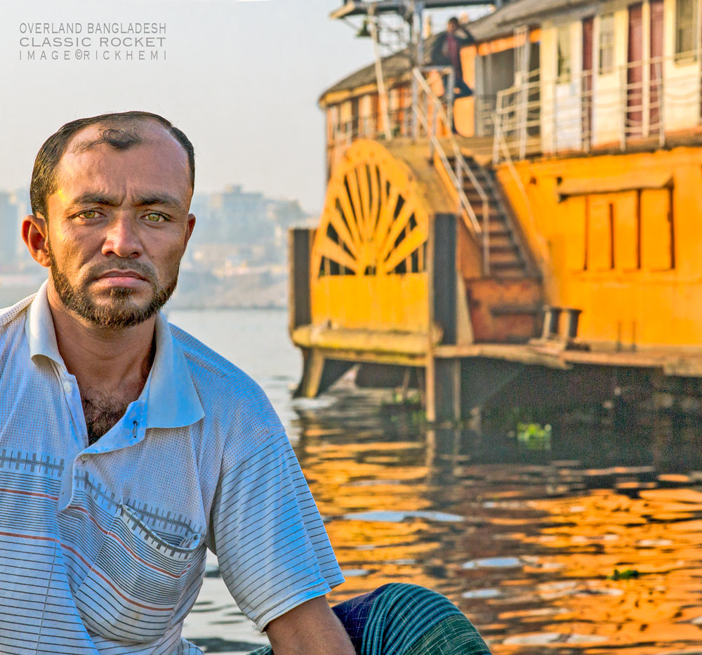 solo overland travel and transit Bangladesh, rocket ferryboat Dhaka port,  image by Rick Hemi