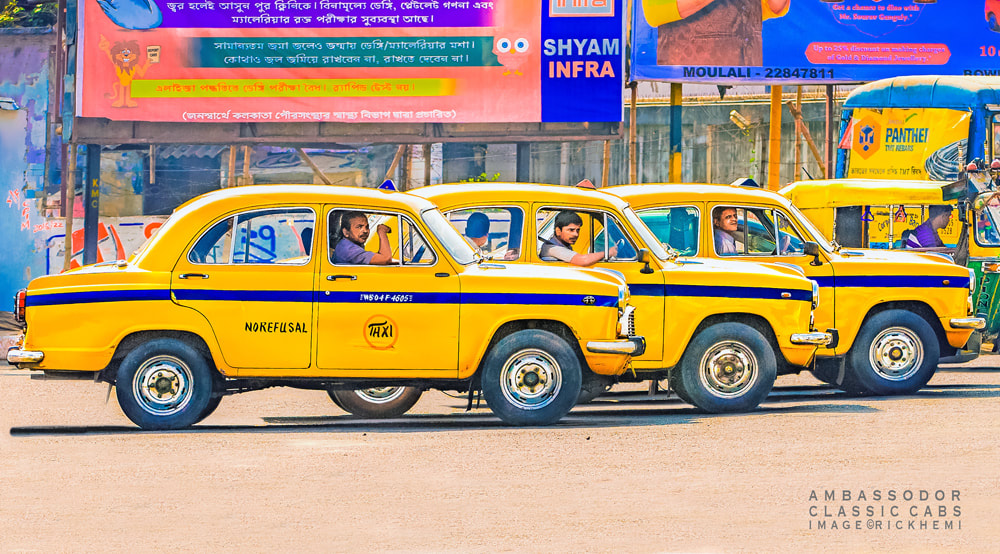solo overland travel India, classic Ambassador cabs, image by Rick Hemi