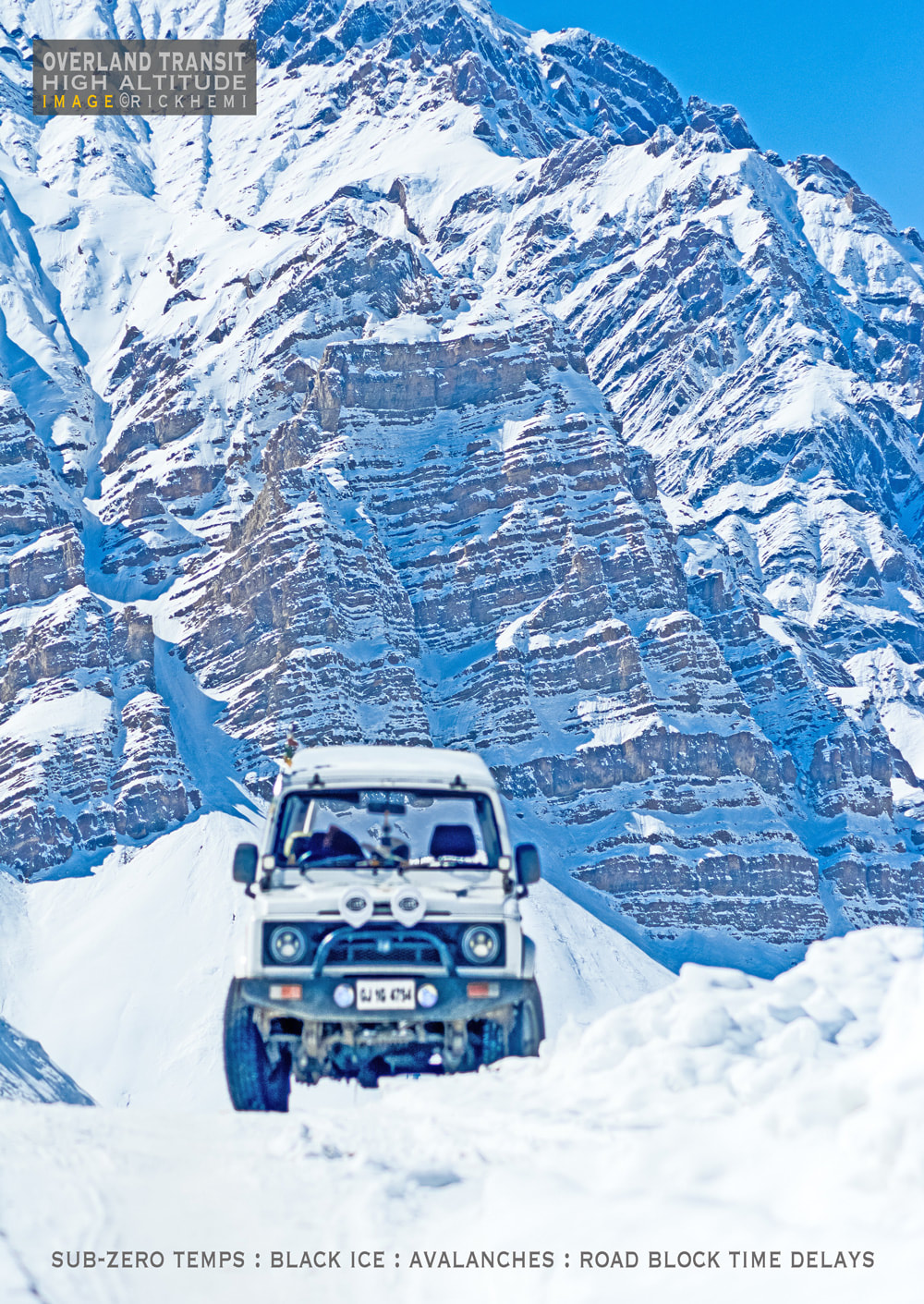 solo overland travel self-driving above 3500 metres, midwinter extreme sub-zero conditions, Himalaya, Andes, image by Rick Hemi