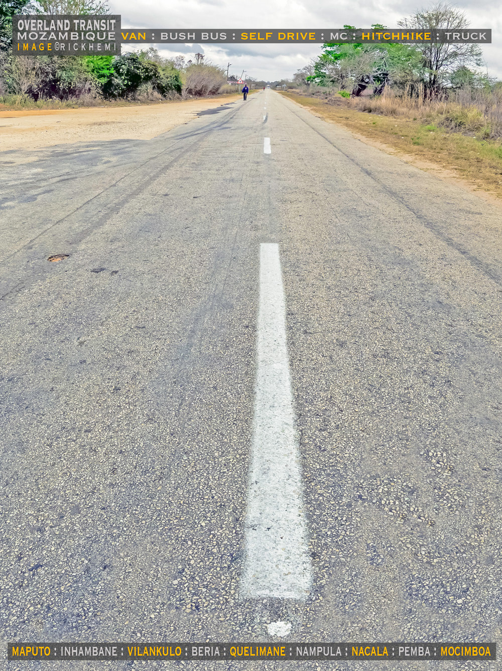solo overland travel and transit, Mozambique highway, image by Rick Hemi