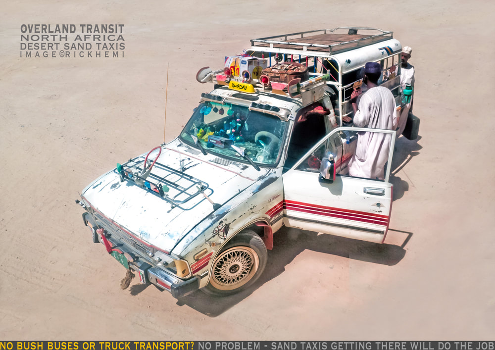 solo overland travel and transit north Africa, desert sand taxis image by Rick Hemi