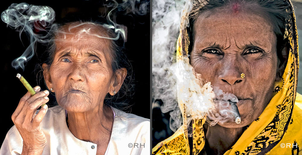 solo overland travel and transit offshore, women smokers Asia, images by Rick Hemi