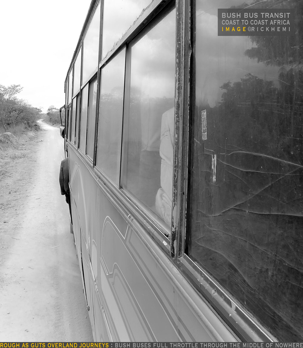 solo overland travel Africa, rough bush bus transit journeys, image by Rick Hemi