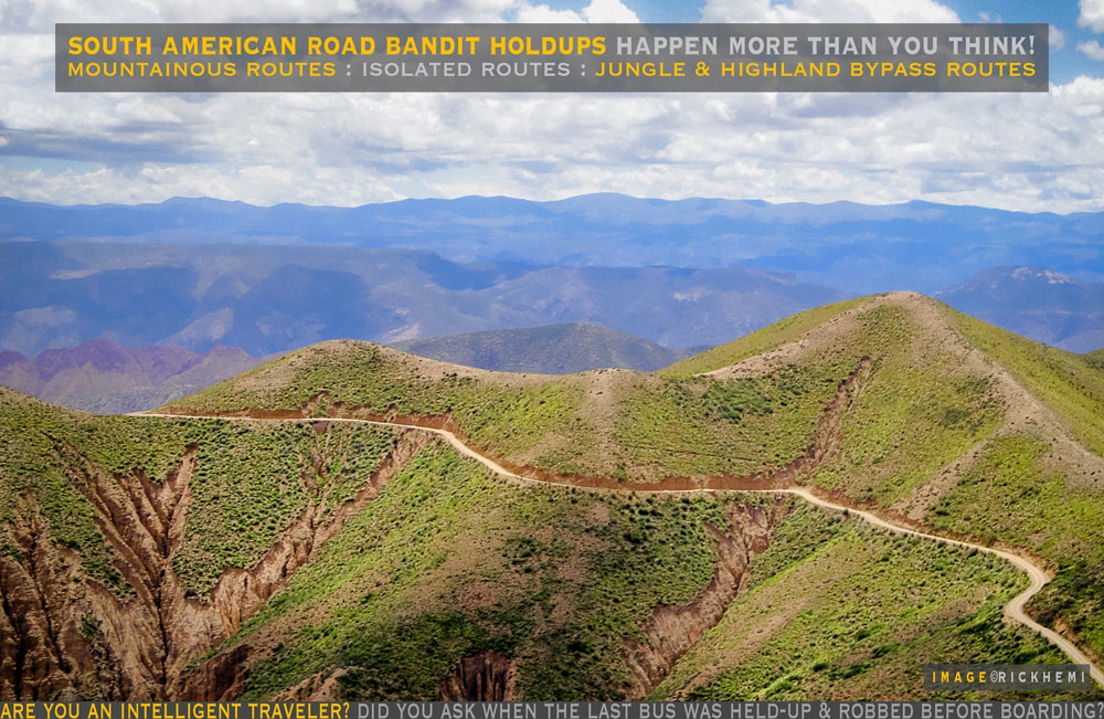 solo overland travel and transit South America, road bandit holdups, image by Rick Hemi