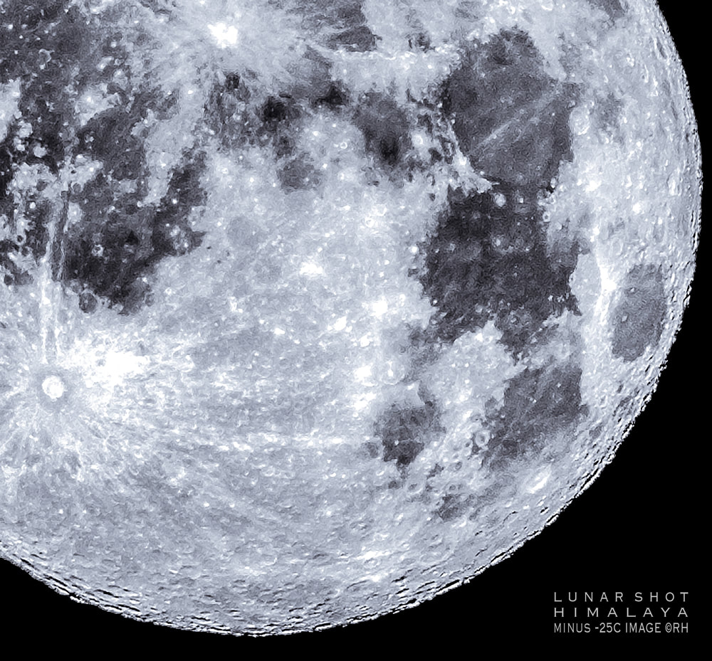 solo travel Asia, overland transit Asia, moon shot capture Himalaya @3800 metres -25C. image by Rick Hemi 