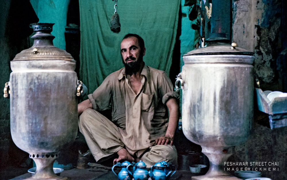 solo overland travel Asia, street chai Peshawar, image by Rick Hemi