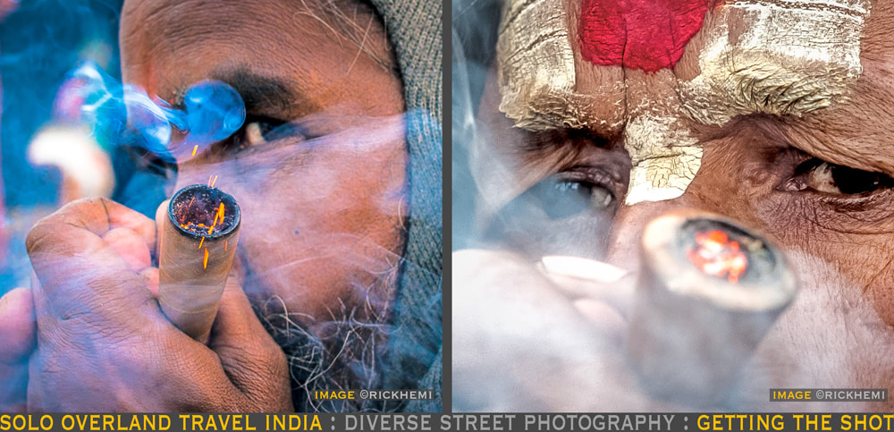 solo overland travel Asia, street photography India, chillum smoking India, images by Rick Hemi