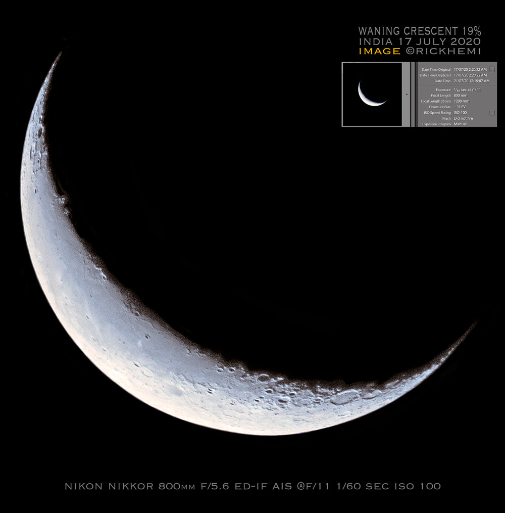 solo travel overland Asia, waning crescent moon captured 17 July 2020