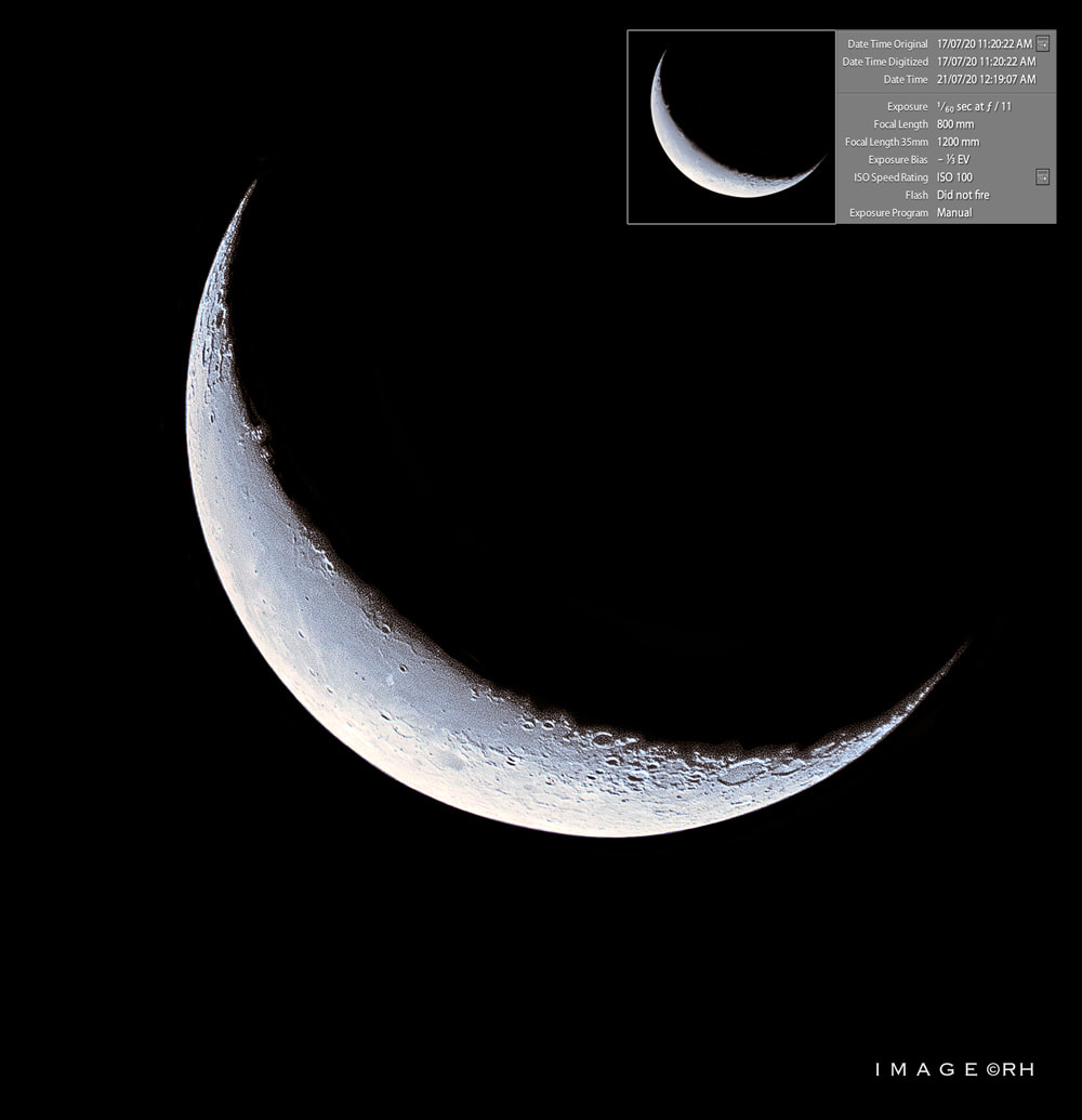 waning crescent moon 19%, Nikkor 800mm f/5.6 ED AIS, image by Rick Hemi