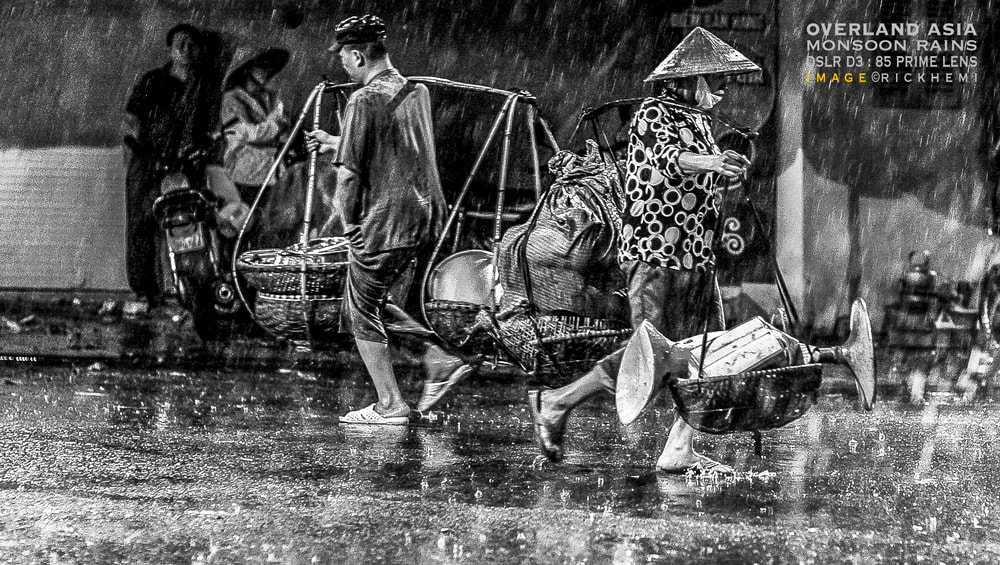 solo overland travel Asia, wet season street scene, DSLR D3 image Rick Hemi 