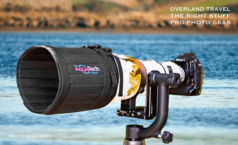 solo overland travel, camera gear stuff, AquaTech replacement prime lens hood, image by Rick Hemi