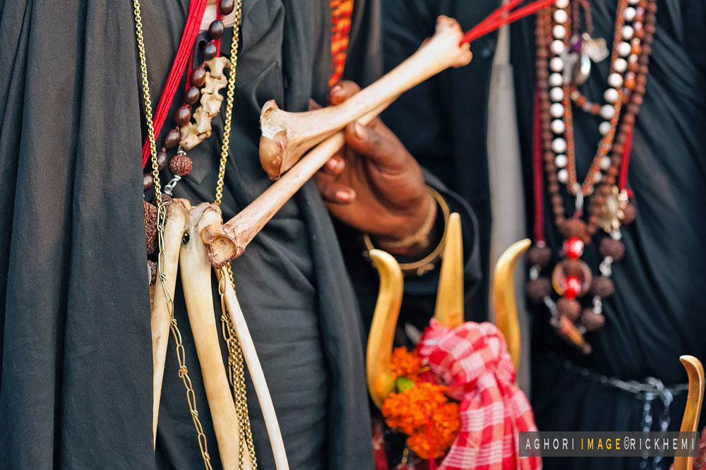 overland travel India, aghori sadhus, human bone apparel, image by Rick Hemi