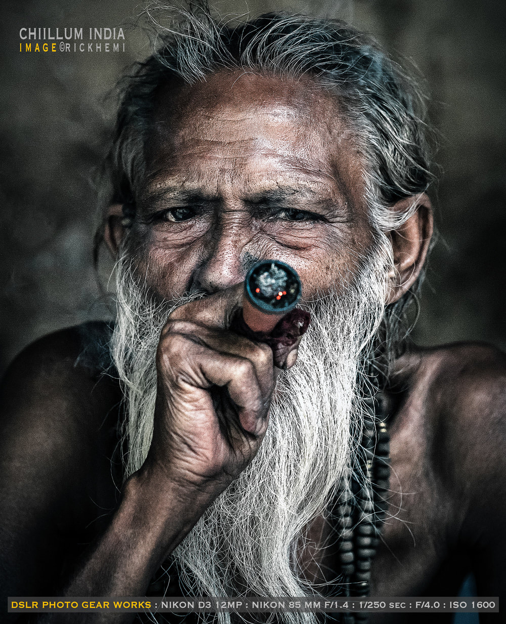 India solo overland travel photography, chillum portrait India, DSLR image by Rick Hemi